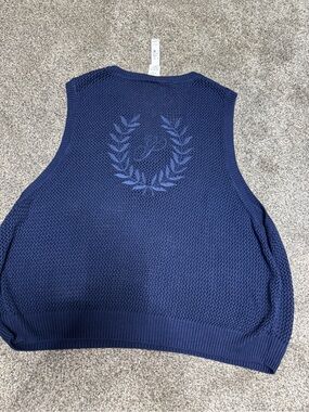 PINK Victoria's Secret Navy Textured Knit Vest with Laurel Emblem
